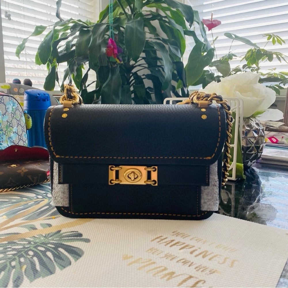 New! Coach Troup Crossbody Bag - Black Leather & Gold Accents